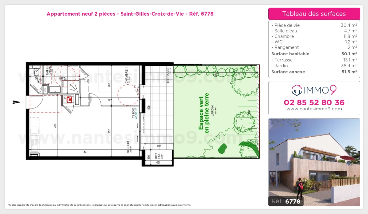 Plan et surfaces, Programme neuf Saint-Gilles-Croix-de-Vie Référence n° 6778