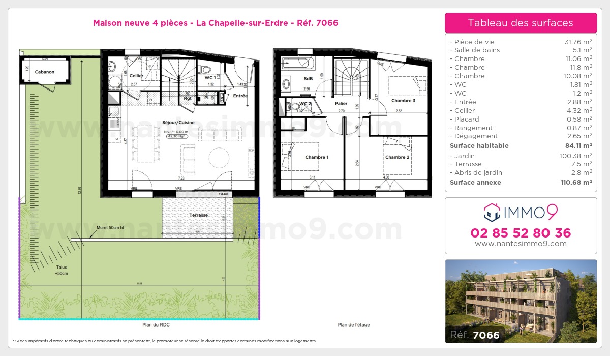 Plan et surfaces, Programme neuf Chapelle-sur-Erdre Référence n° 7066