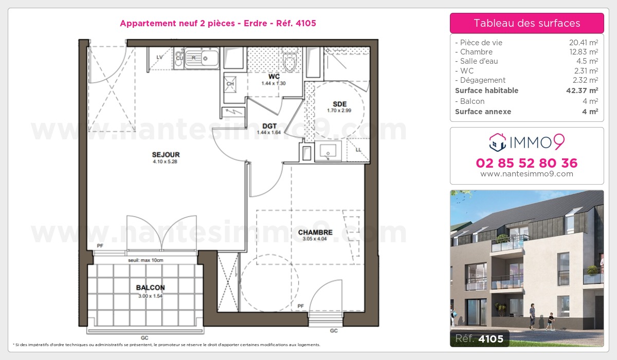 Plan et surfaces, Programme neuf Nantes : Erdre Référence n° 4105
