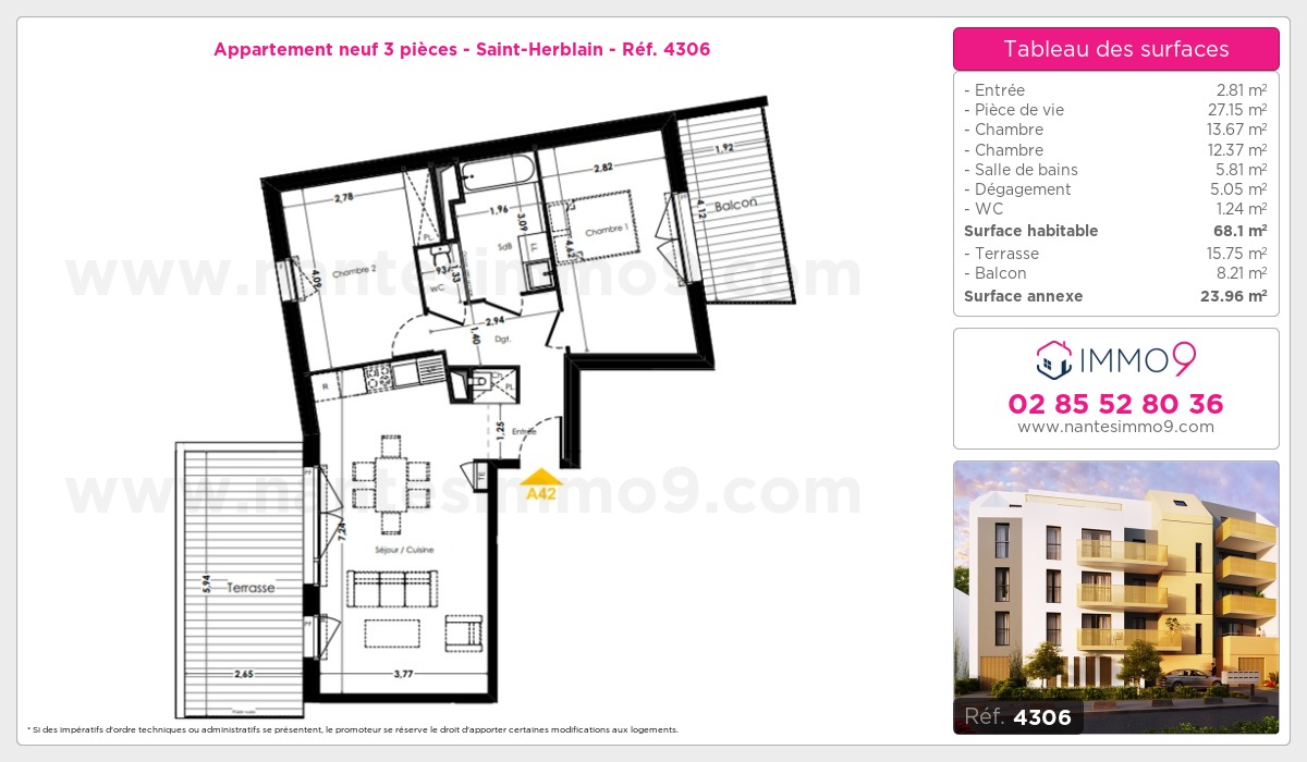 Plan et surfaces, Programme neuf Saint-Herblain Référence n° 4306
