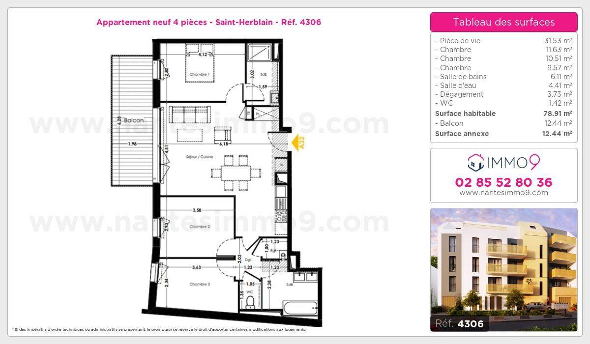 Plan et surfaces, Programme neuf Saint-Herblain Référence n° 4306