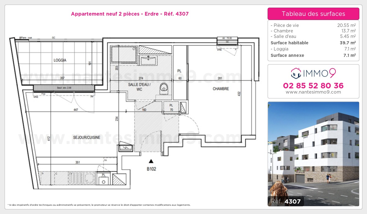 Plan et surfaces, Programme neuf Nantes : Erdre Référence n° 4307