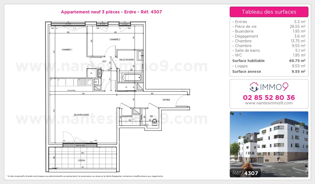 Plan et surfaces, Programme neuf Nantes : Erdre Référence n° 4307