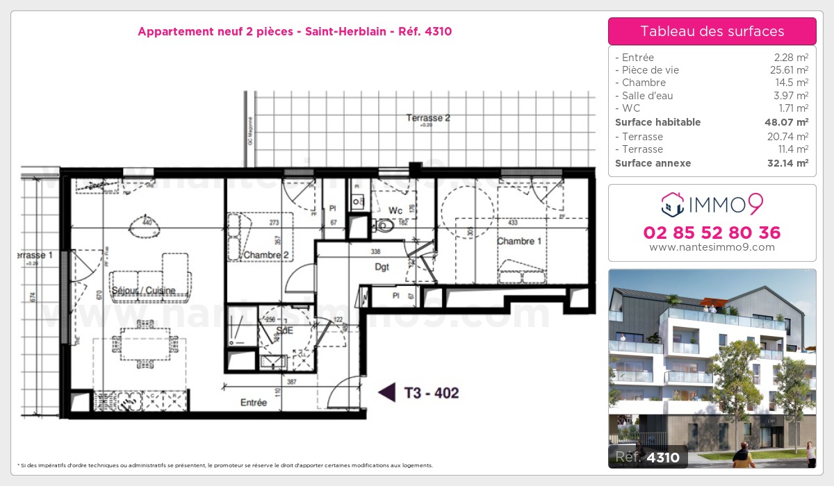 Plan et surfaces, Programme neuf Saint-Herblain Référence n° 4310
