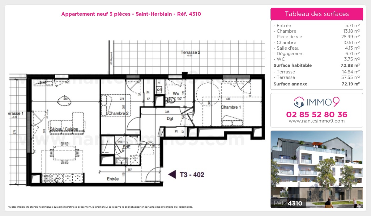 Plan et surfaces, Programme neuf Saint-Herblain Référence n° 4310