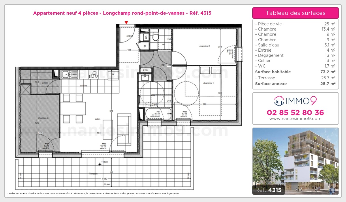 Plan et surfaces, Programme neuf Nantes : Longchamp rond-point-de-vannes Référence n° 4315