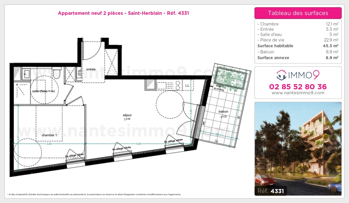 Plan et surfaces, Programme neuf Saint-Herblain Référence n° 4331
