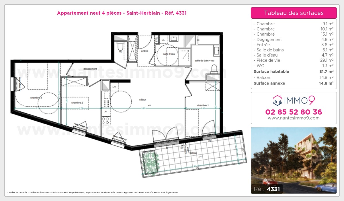 Plan et surfaces, Programme neuf Saint-Herblain Référence n° 4331