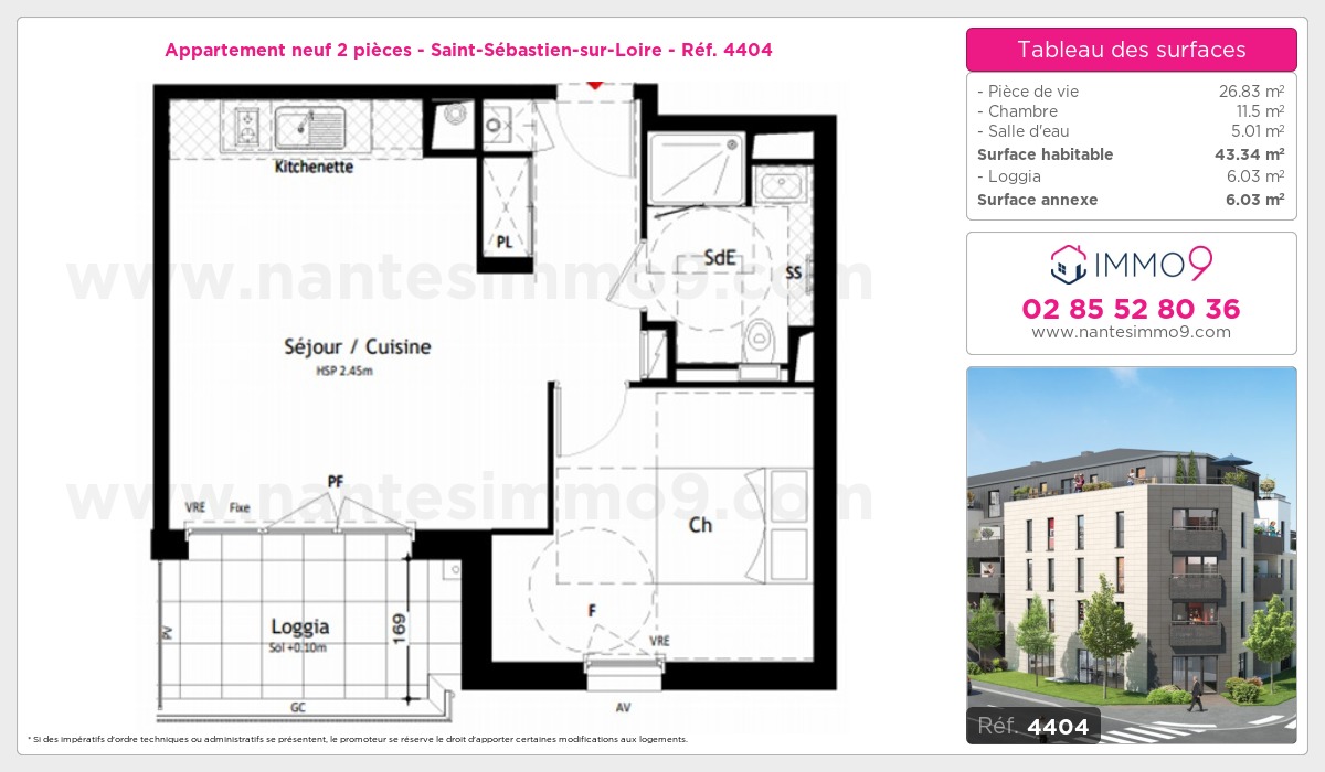 Plan et surfaces, Programme neuf Saint-Sébastien-sur-Loire Référence n° 4404