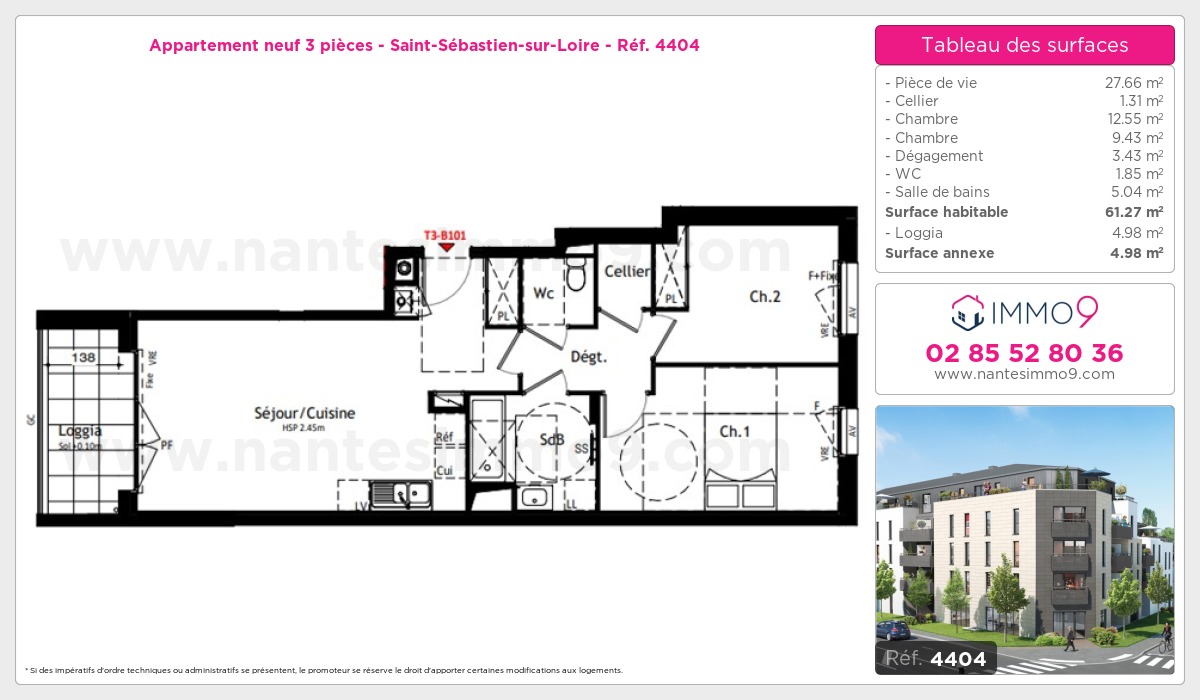 Plan et surfaces, Programme neuf Saint-Sébastien-sur-Loire Référence n° 4404