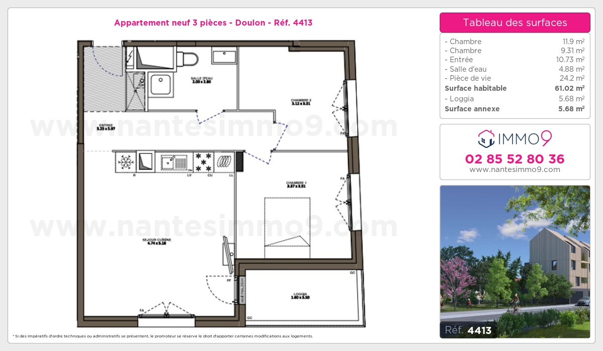Plan et surfaces, Programme neuf Nantes : Doulon Référence n° 4413