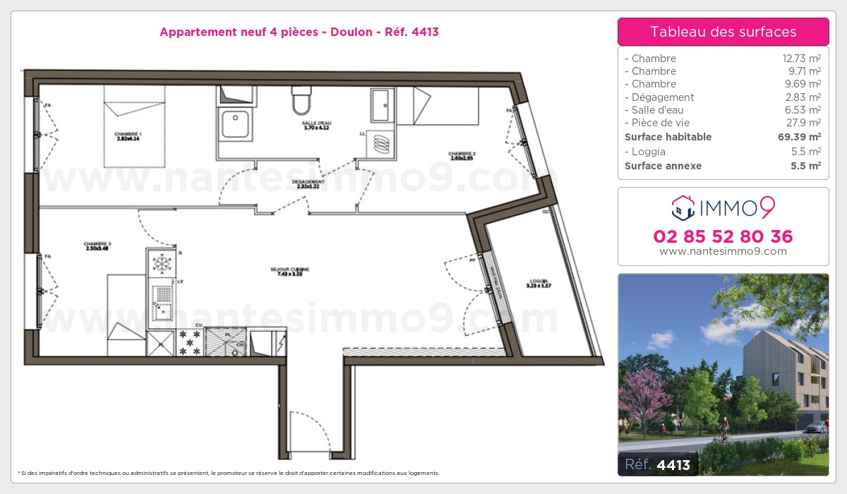Plan et surfaces, Programme neuf Nantes : Doulon Référence n° 4413