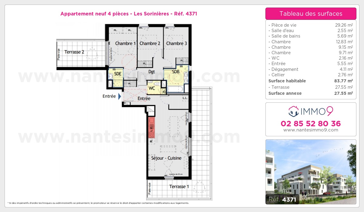 Plan et surfaces, Programme neuf Sorinières Référence n° 4371