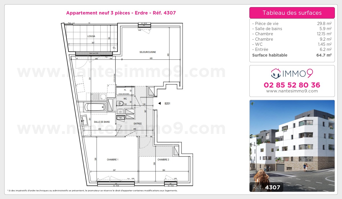 Plan et surfaces, Programme neuf Nantes : Erdre Référence n° 4307