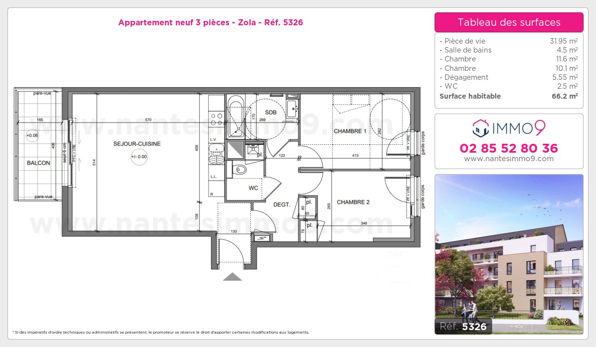 Plan et surfaces, Programme neuf Nantes : Zola Référence n° 5326