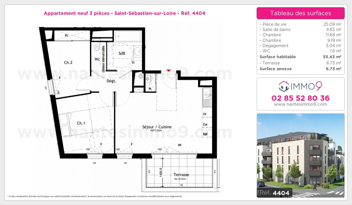 Plan et surfaces, Programme neuf Saint-Sébastien-sur-Loire Référence n° 4404