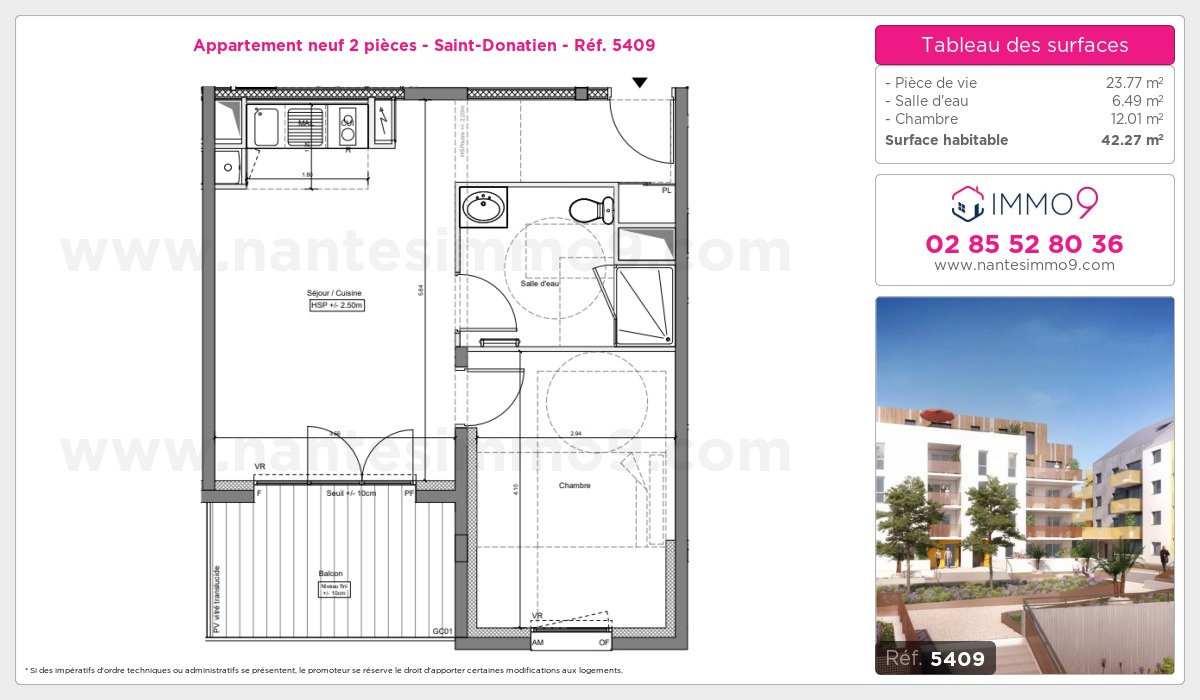 Plan et surfaces, Programme neuf Nantes : Saint-Donatien Référence n° 5409