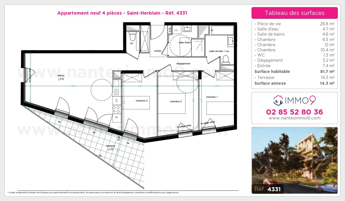Plan et surfaces, Programme neuf Saint-Herblain Référence n° 4331