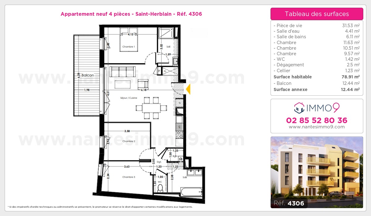 Plan et surfaces, Programme neuf Saint-Herblain Référence n° 4306