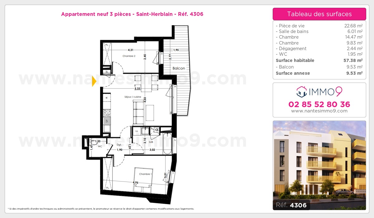 Plan et surfaces, Programme neuf Saint-Herblain Référence n° 4306