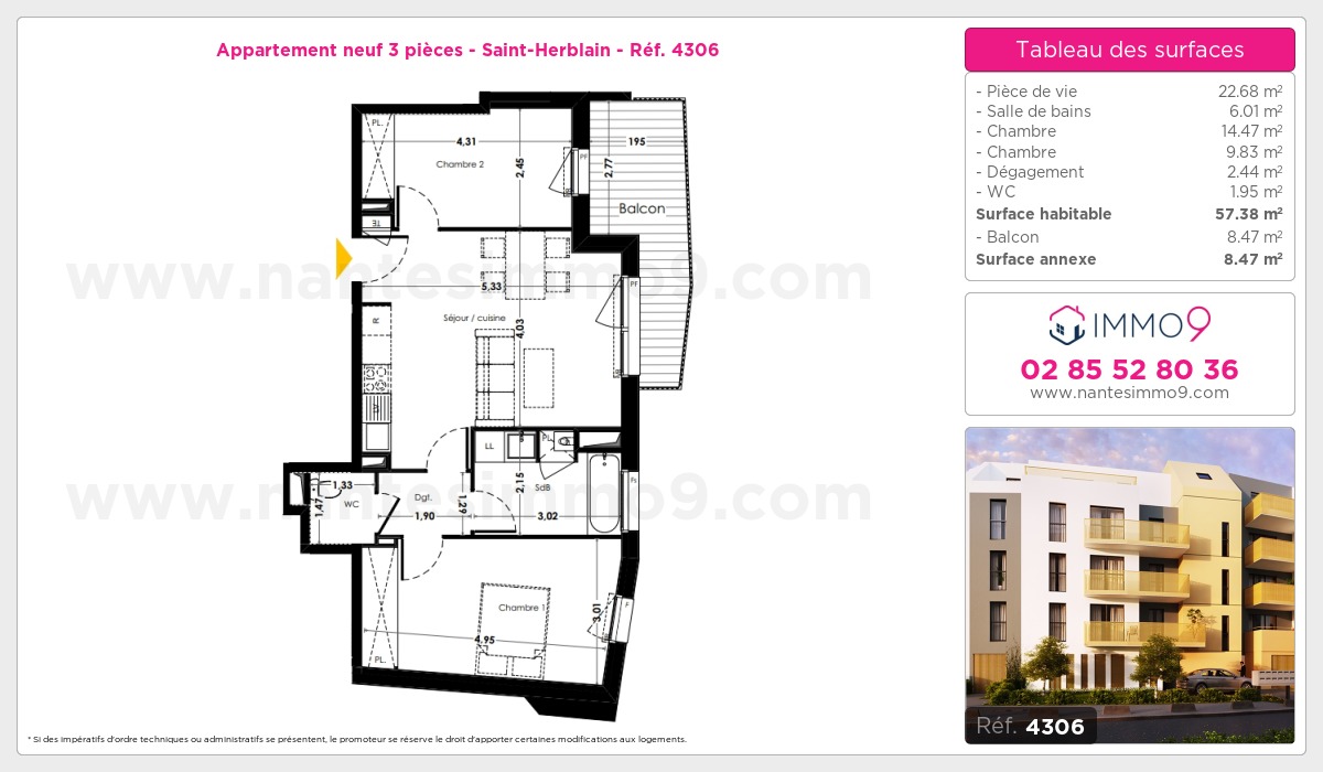 Plan et surfaces, Programme neuf Saint-Herblain Référence n° 4306