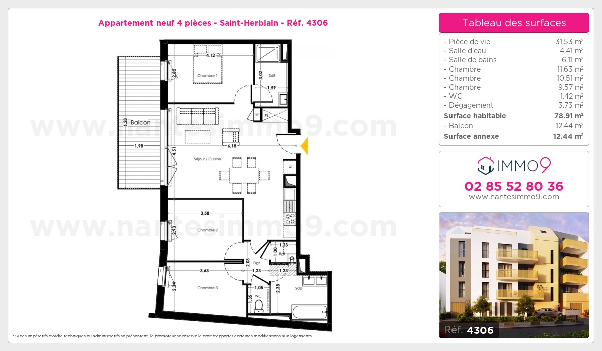 Plan et surfaces, Programme neuf Saint-Herblain Référence n° 4306