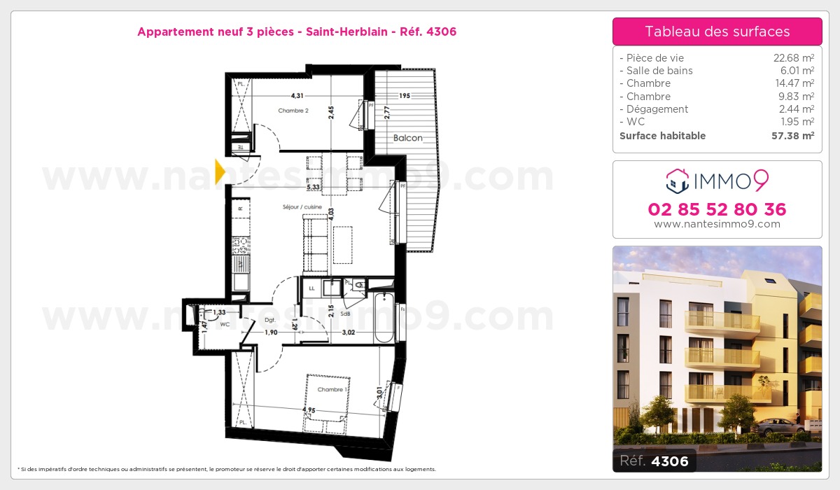 Plan et surfaces, Programme neuf Saint-Herblain Référence n° 4306