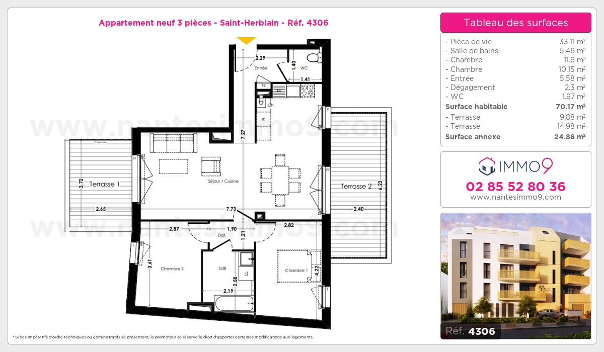 Plan et surfaces, Programme neuf Saint-Herblain Référence n° 4306