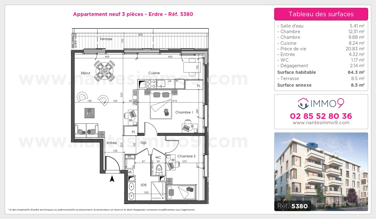 Plan et surfaces, Programme neuf Nantes : Erdre Référence n° 5380