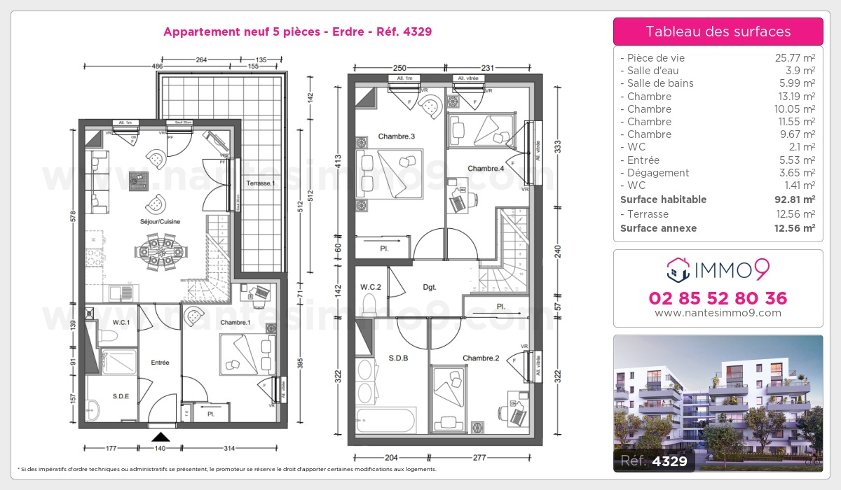 Plan et surfaces, Programme neuf Nantes : Erdre Référence n° 4329
