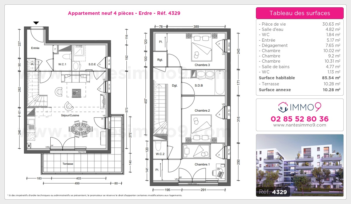 Plan et surfaces, Programme neuf Nantes : Erdre Référence n° 4329