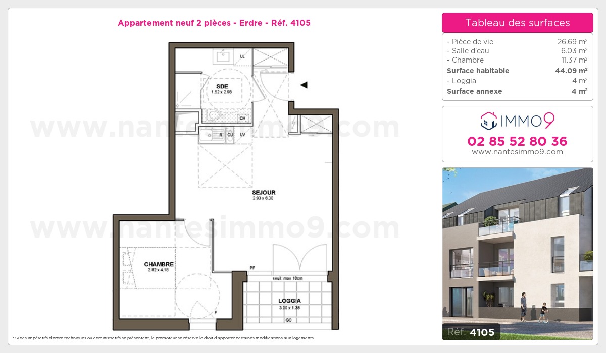 Plan et surfaces, Programme neuf Nantes : Erdre Référence n° 4105