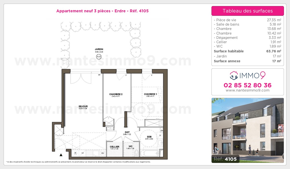 Plan et surfaces, Programme neuf Nantes : Erdre Référence n° 4105