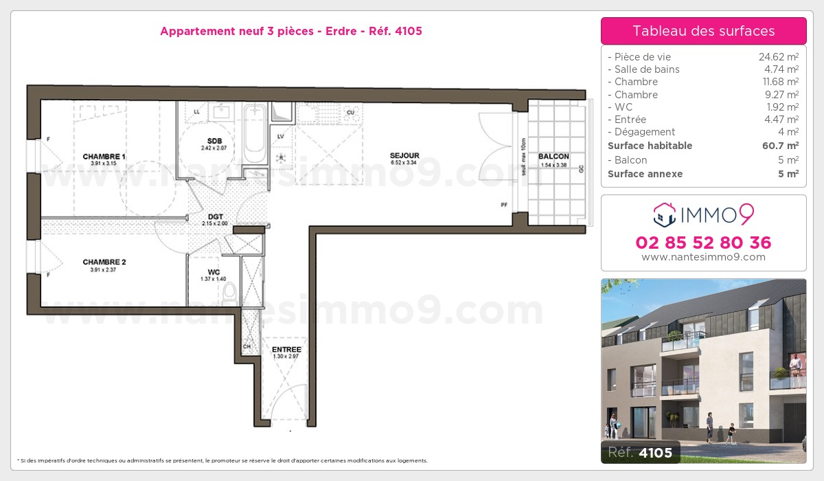 Plan et surfaces, Programme neuf Nantes : Erdre Référence n° 4105