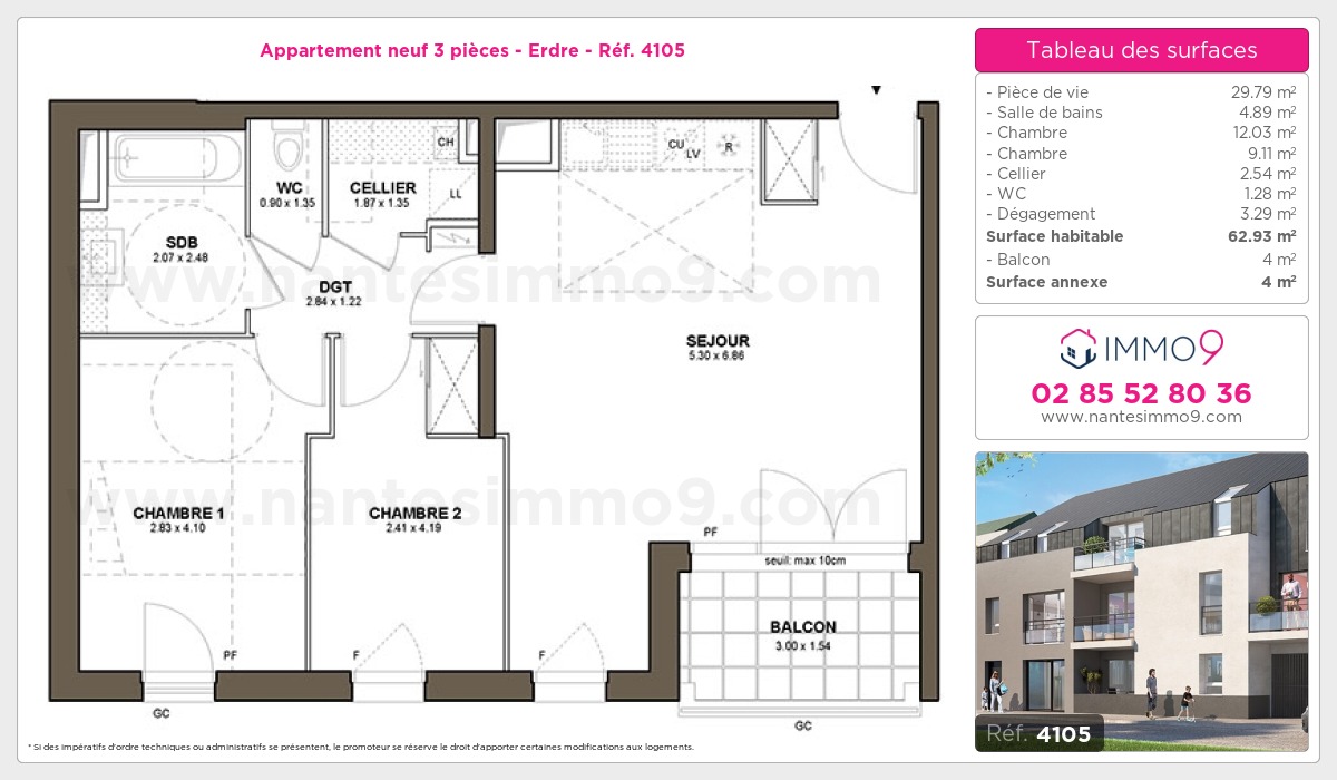 Plan et surfaces, Programme neuf Nantes : Erdre Référence n° 4105