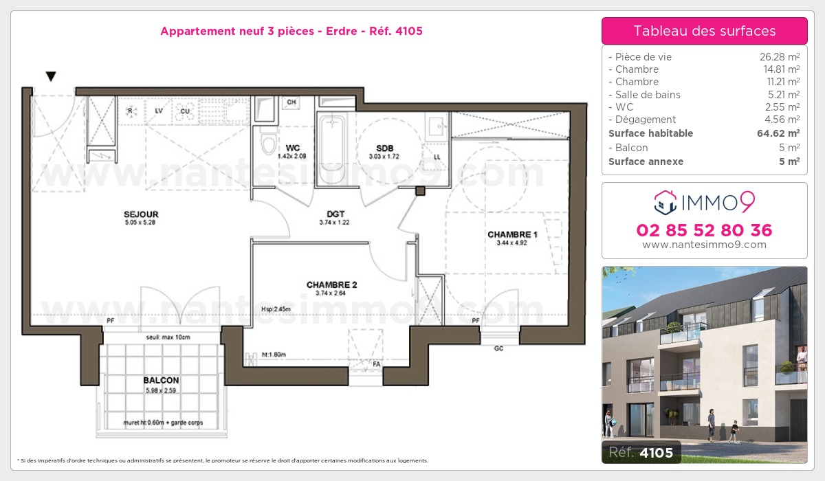 Plan et surfaces, Programme neuf Nantes : Erdre Référence n° 4105