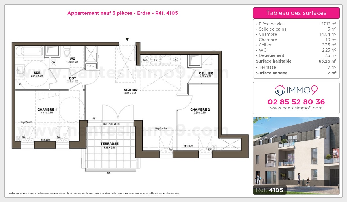 Plan et surfaces, Programme neuf Nantes : Erdre Référence n° 4105