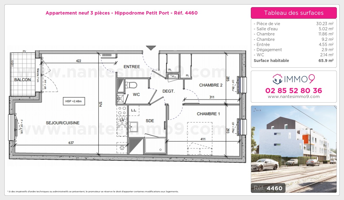 Plan et surfaces, Programme neuf Nantes : Hippodrome Petit Port Référence n° 4460