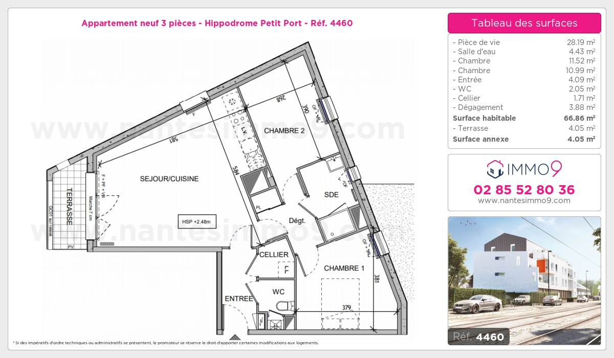 Plan et surfaces, Programme neuf Nantes : Hippodrome Petit Port Référence n° 4460