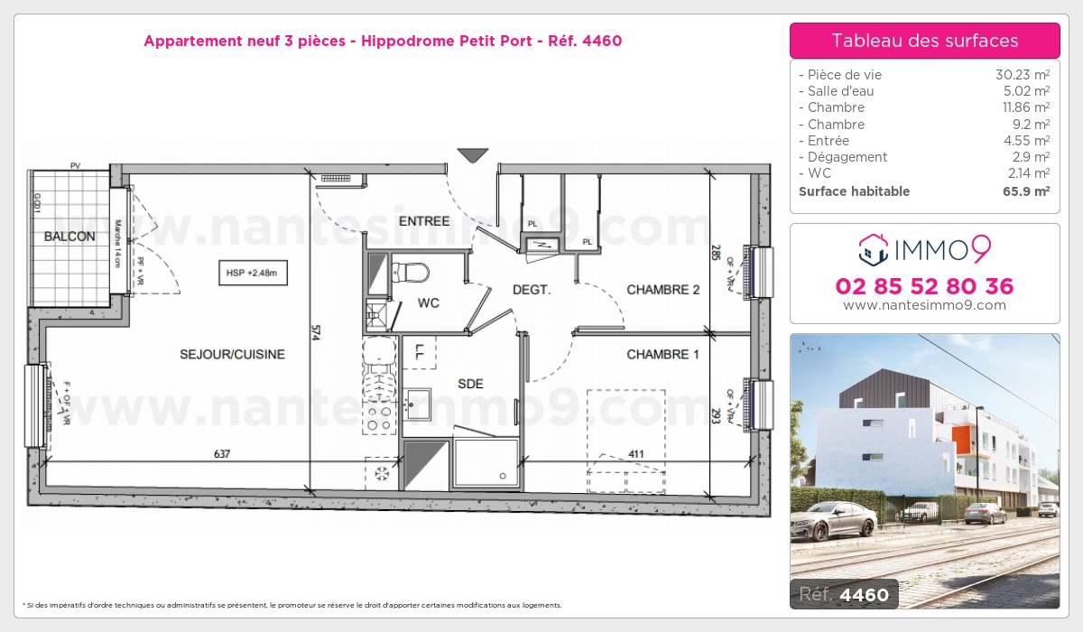 Plan et surfaces, Programme neuf Nantes : Hippodrome Petit Port Référence n° 4460