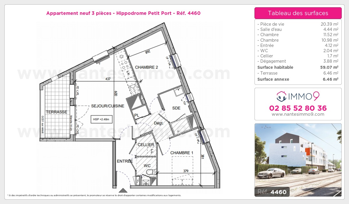 Plan et surfaces, Programme neuf Nantes : Hippodrome Petit Port Référence n° 4460