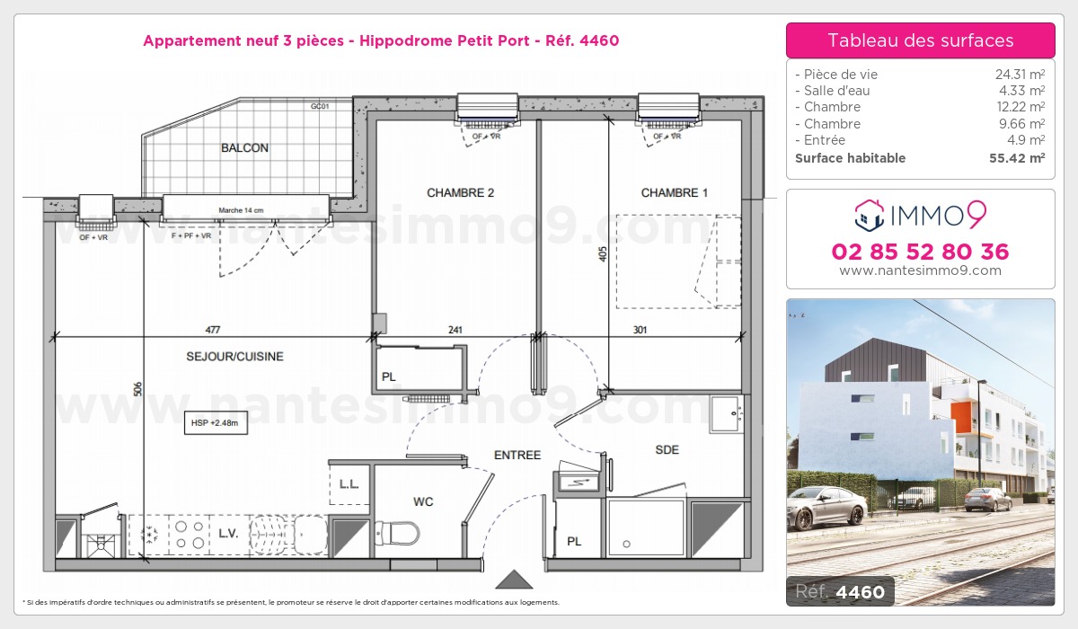 Plan et surfaces, Programme neuf Nantes : Hippodrome Petit Port Référence n° 4460
