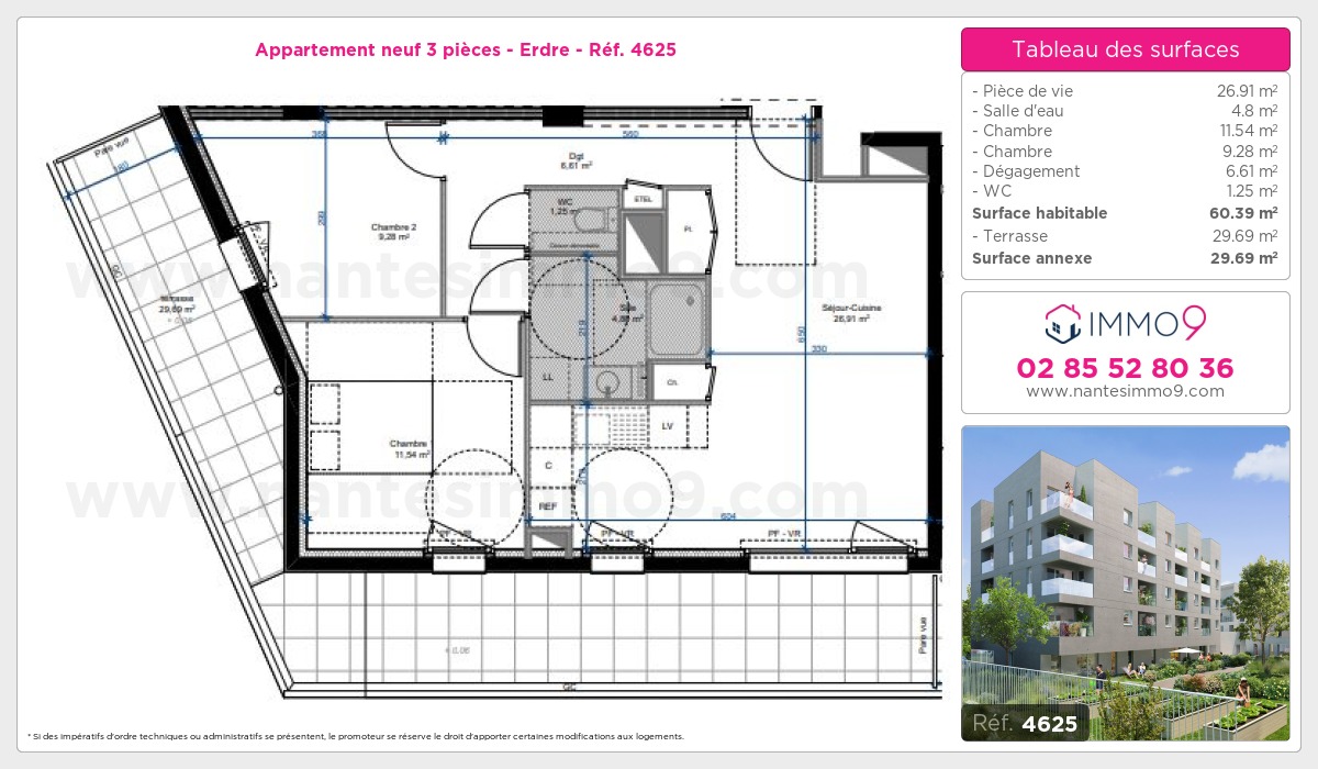Plan et surfaces, Programme neuf Nantes : Erdre Référence n° 4625