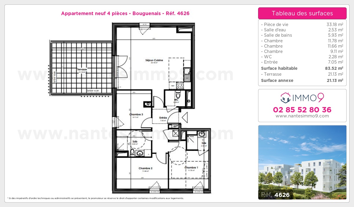 Plan et surfaces, Programme neuf Bouguenais Référence n° 4626