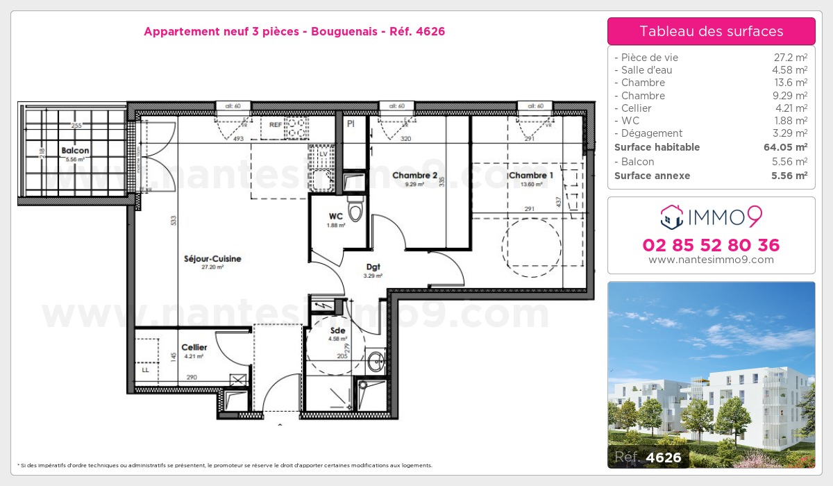 Plan et surfaces, Programme neuf Bouguenais Référence n° 4626