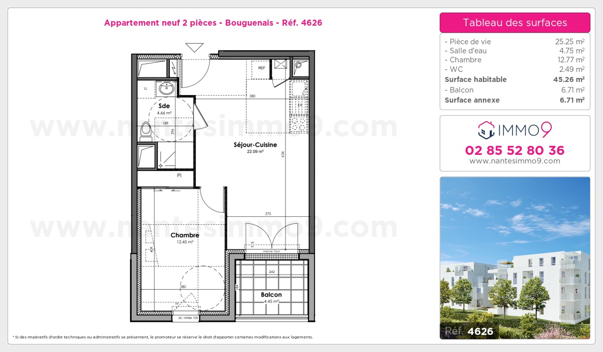 Plan et surfaces, Programme neuf Bouguenais Référence n° 4626