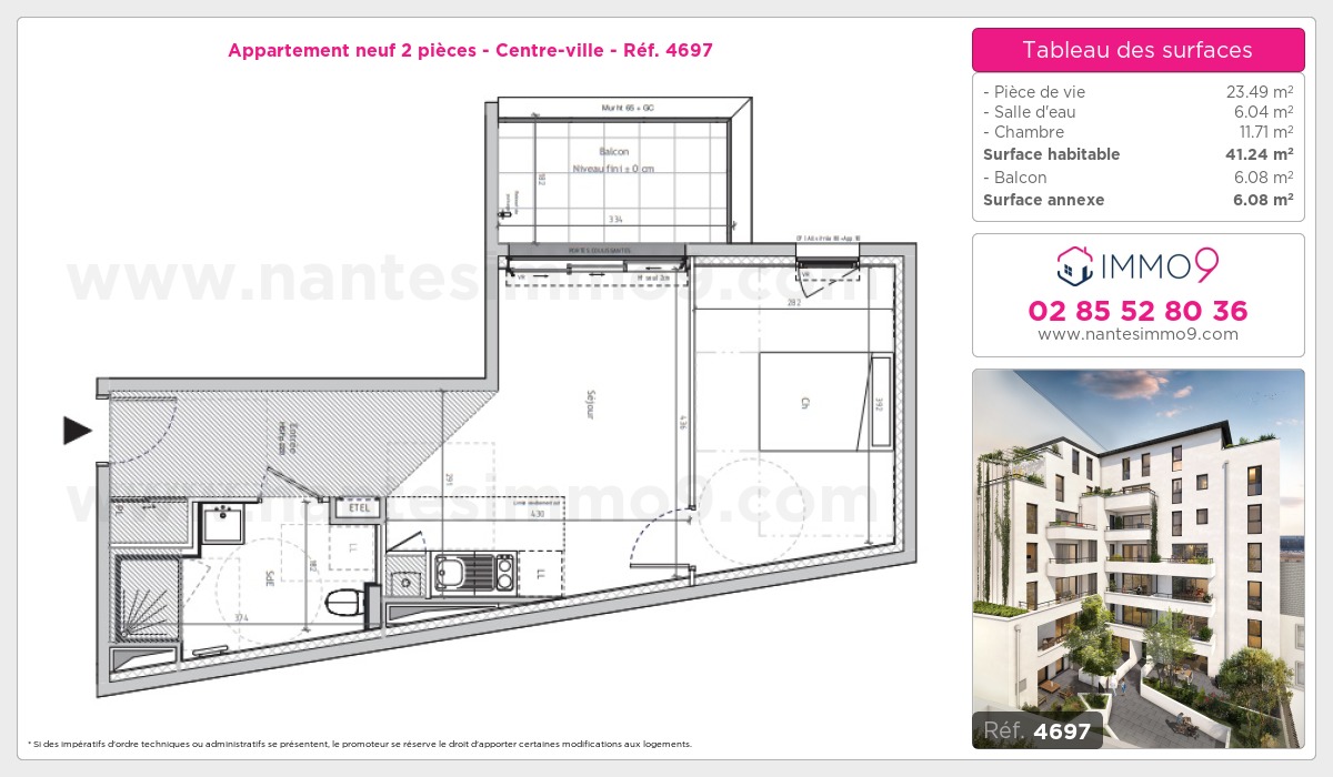 Plan et surfaces, Programme neuf Nantes : Centre-ville Référence n° 4697