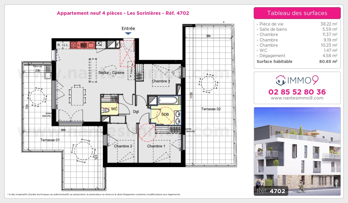 Plan et surfaces, Programme neuf Sorinières Référence n° 4702