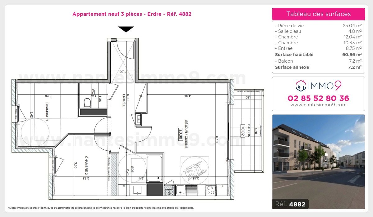 Plan et surfaces, Programme neuf Nantes : Erdre Référence n° 4882