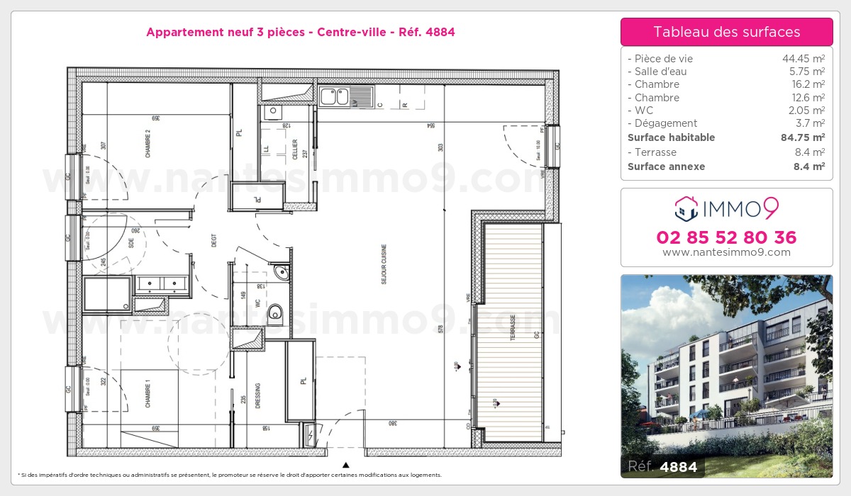 Plan et surfaces, Programme neuf Nantes : Centre-ville Référence n° 4884